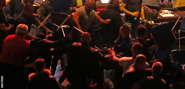 Trouble broke out in the crowd before the Eubank Jr-Yildirim bout at the German venue