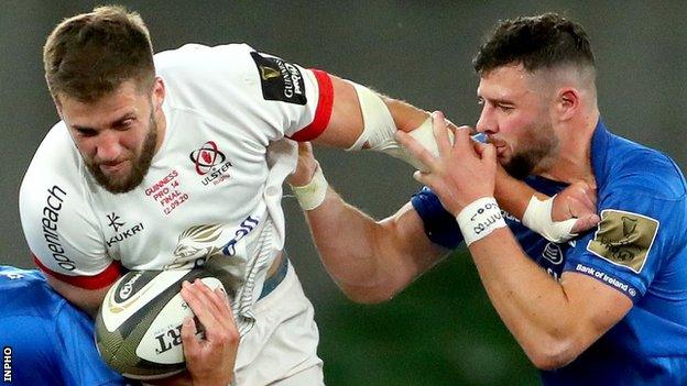 Robbie Henshaw battles with Stuart McCloskey during the Pro14 final in September 2020