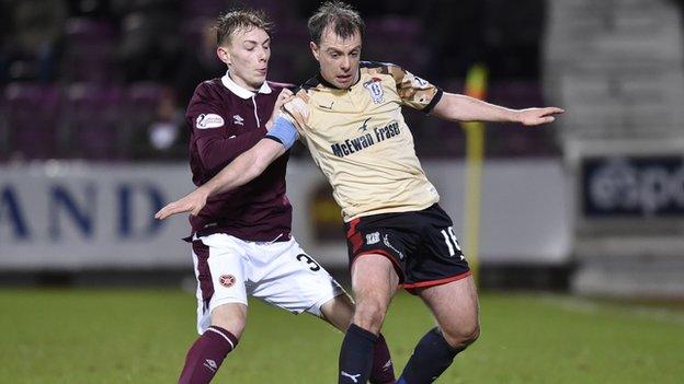 Hearts midfielder Lewis Moore and Dundee midfielder Paul McGowan