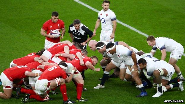 Wales and England scrum