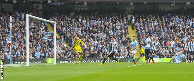 Kevin de Bruyne scores against Newcastle