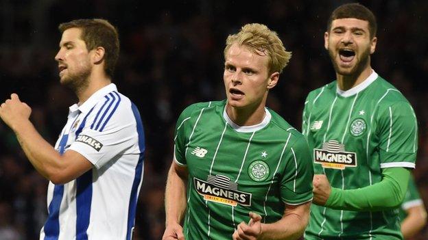 Gary Mackay-Steven and Nadir Ciftci celebrate for Celtic