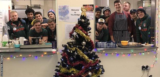 Leicester Tigers development squad players cooked for and served up meals for for Leicester’s The Bridge - Homelessness To Hope charity