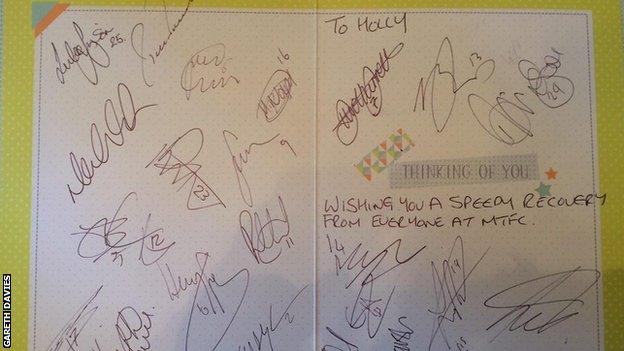 Macclesfield Town sent a signed get well soon card to Holly Davies