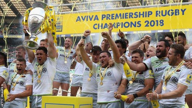 Saracens celebrate winning the 2018 Premiership title