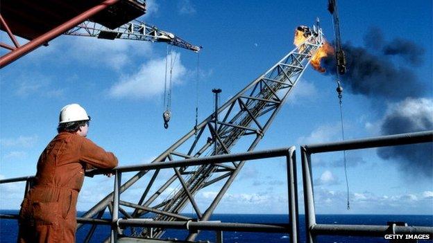 An oil rig worker in the North Sea