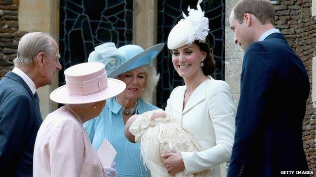 Queen and Prince Philip greet the Cambridges