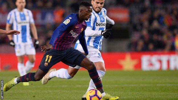 Ousmane Dembele in action for Barcelona