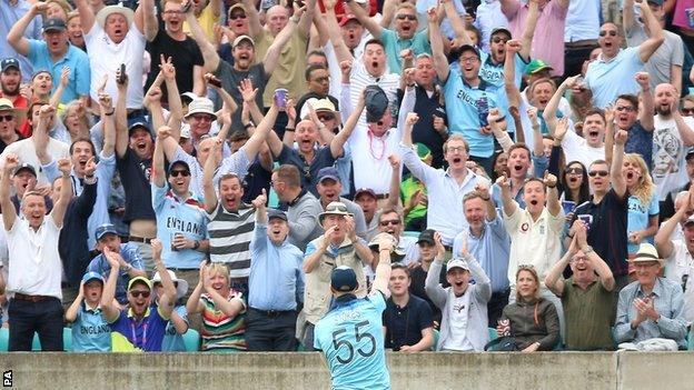 Ben Stokes celebrates his stunning catch against South Africa