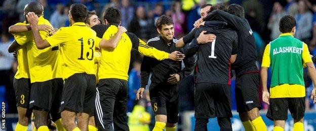 Alashkert celebrate victory in their first ever European tie