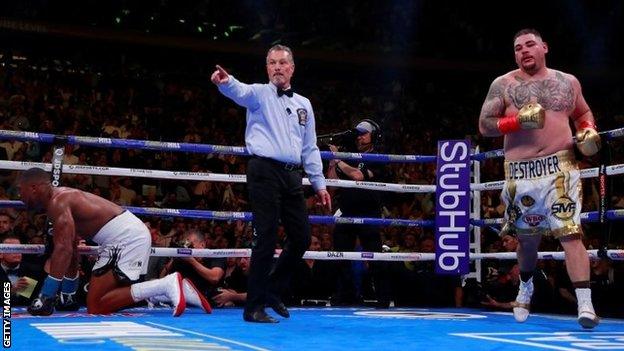 Andy Ruiz Jr knocks down Anthony Joshua