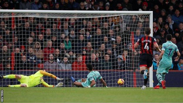 Pierre-Emerick Aubameyang scores for Arsenal against Bournemouth