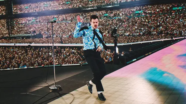 Harry Styles performing his Together, Together tour at Wembley Stadium, north London, the final show of his 12 London tour dates.