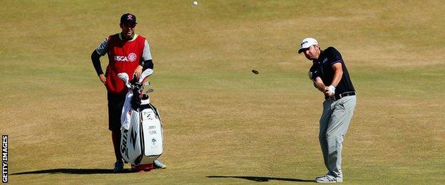 Jimmy Gunn hits a shot during the second round of the US Open