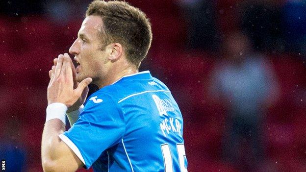 Brad McKay celebrates his goal against Alashkert