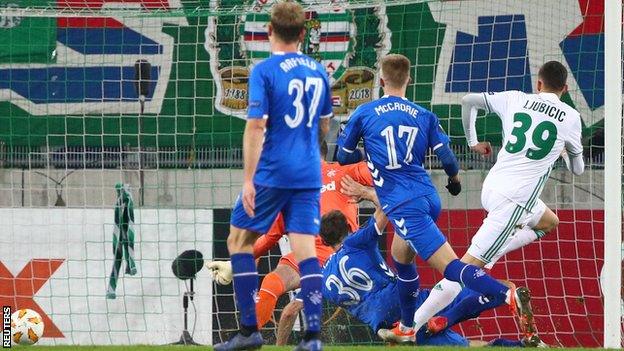 Rapid Vienna's Dejan Ljubicic scores against Rangers