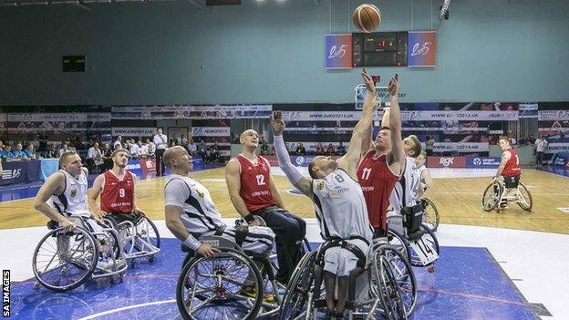 Great Britain score towards the end of their game against Germany