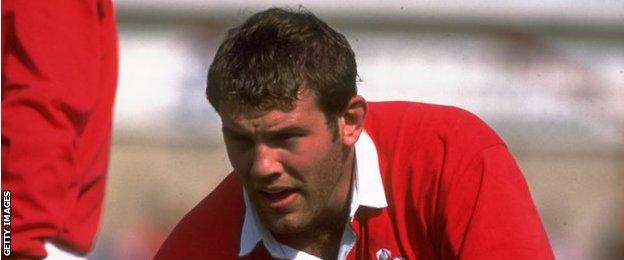 Steve Moore takes a breather for Wales against Romania at Wrexham in 1997