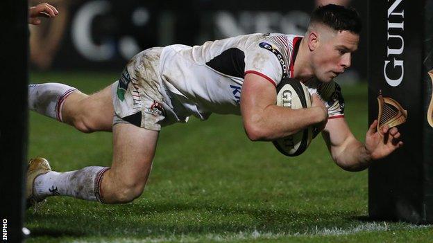 John Cooney goes over for an Ulster try during a successful first season with the Irish team