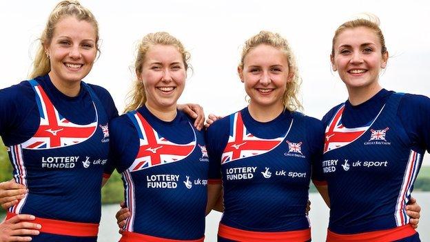 Holly Nixon (right) with her Great Britain quadruple sculls team-mates