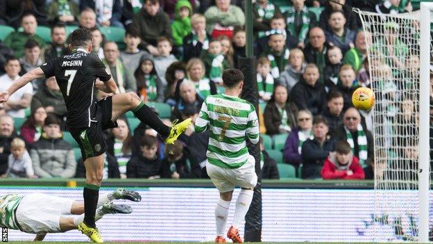 John McGinn scores his second goal for Hibernian against Celtic