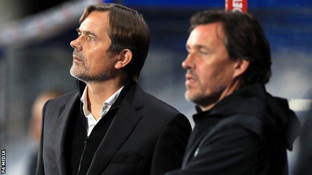 Derby manager Phillip Cocu and assistant Chris van der Weerden