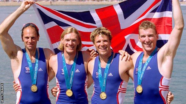 Team GB's gold medal-winning coxless four from the Sydney 2000 Olympics