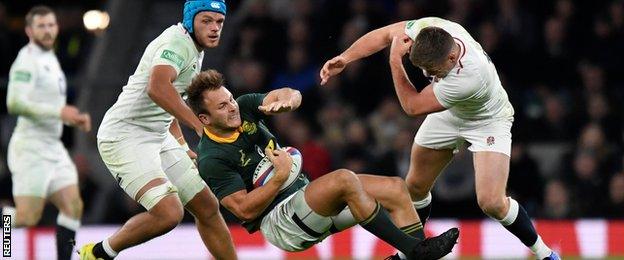 Owen Farrell tackle on Andre Esterhuizen