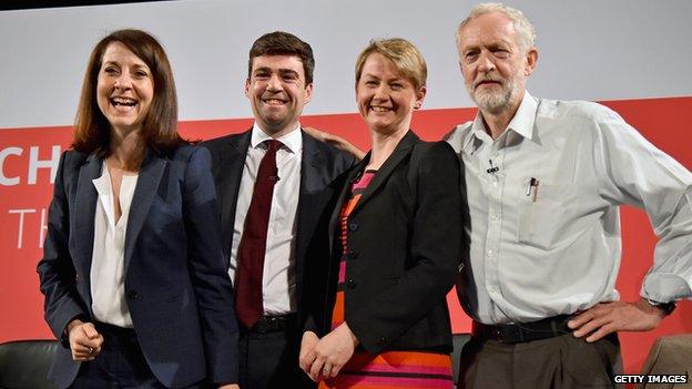 (From left) Liz Kendall, Andy Burnham, Yvette Cooper and Jeremy Corbyn