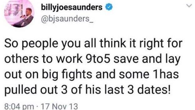 Murray shared a tweet by Saunders in 2013 when he criticised David Haye for pulling out of consecutive fights