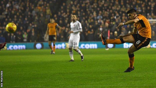 Ruben Neves opens the scoring for Wolves against Sheffield United