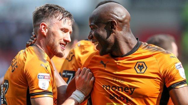 Barry Douglas and Benik Afobe celebrate for Wolves