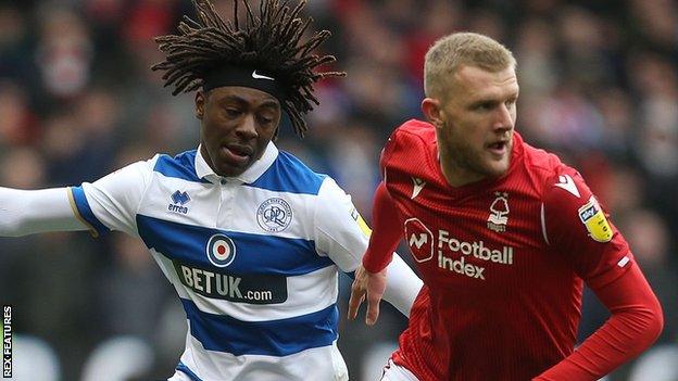 Joe Worrall turns away from QPR's Ebere Eze