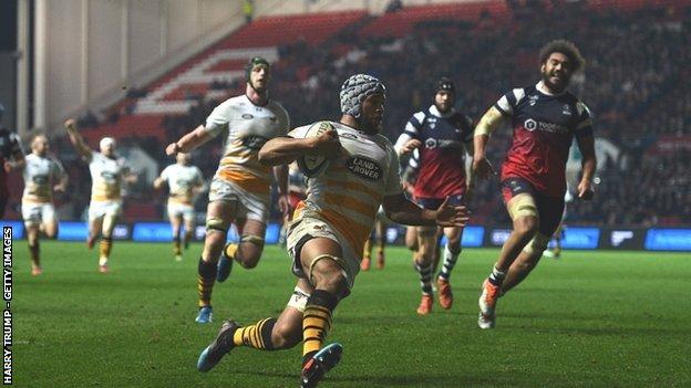 Nizaam Carr was the third of Wasps' four forwards to cross the Ashton Gate whitewash