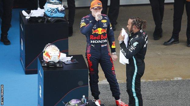 Max Verstappen and Lewis Hamilton