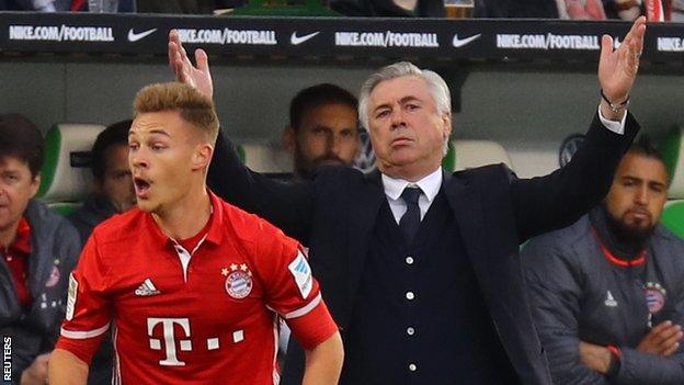 Joshua Kimmich (left) and Carlo Ancelotti (right)