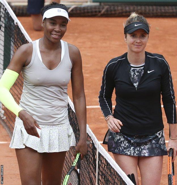 Venus Williams and Elina Svitolina following the latter's victory