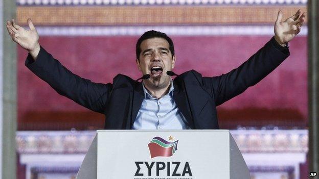 Alexis Tsipras speaks to Syriza supporters after winning the election