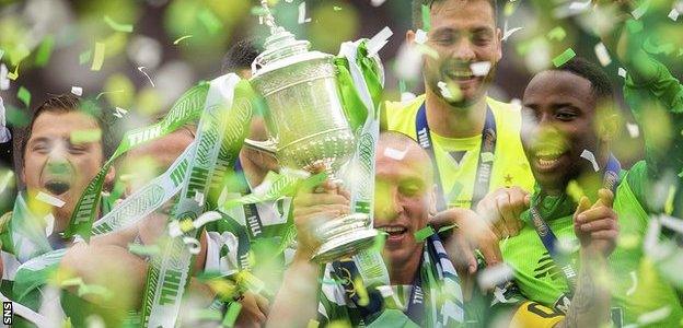 Celtic captain Scott Brown with the Scottish Cup