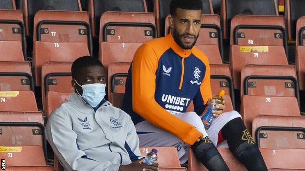 Nnamdi Ofoborh, left, has yet to feature for Rangers after a heart issue was detected following his arrival from Bournemouth last summer