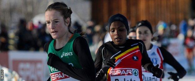 Fionnuala McCormack on the way to retaining the European Cross Country title in Budapest in 2012