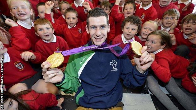 Michael McKillop inspires young school children.