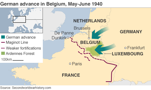 Map of German advance in Belgium