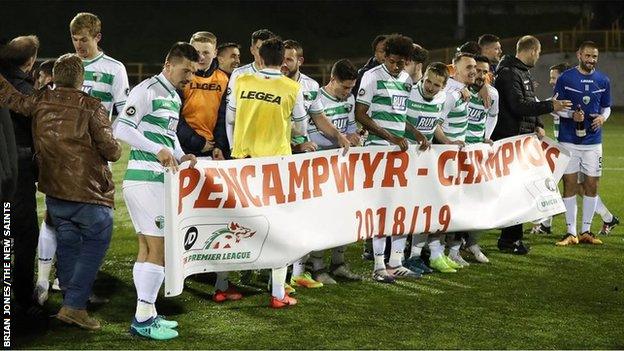 New Saints celebrate winning the title