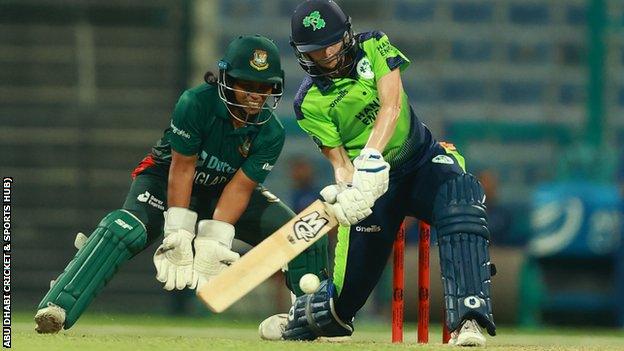 Eimear Richardson plays a shot against Bangladesh at the Zayed Cricket Stadium