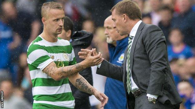 Brendan Rodgers and Leigh Griffiths at Windsor Park