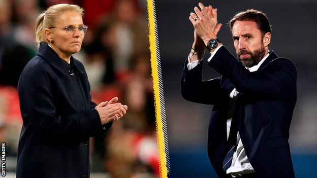 England managers Sarina Wiegman (left) and Gareth Southgate (right)