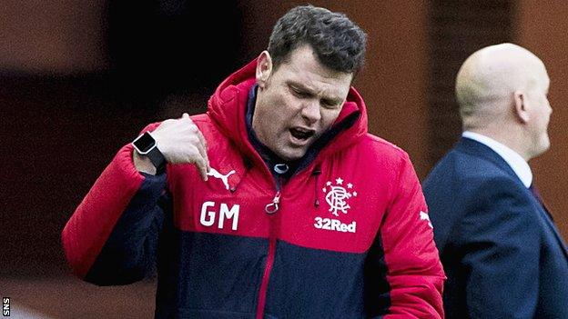 Rangers caretaker manager Graeme Murty shows his frustration against Morton