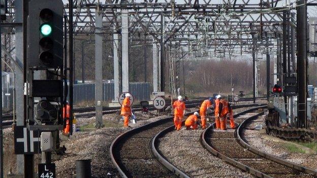 Workers on a railway line