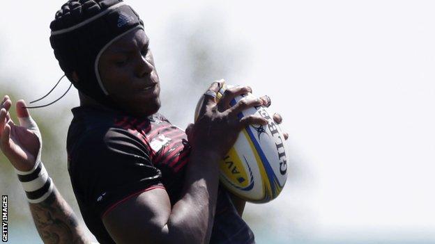 Maro Itoje wins a line-out for Saracens